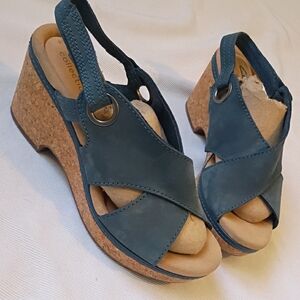 Clark's Collection Blue Suede Wedge Sandals